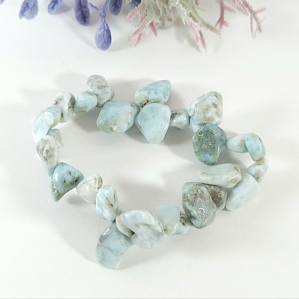 Handmade Natural Larimar Gemstone Nugget Stretch Bracelet